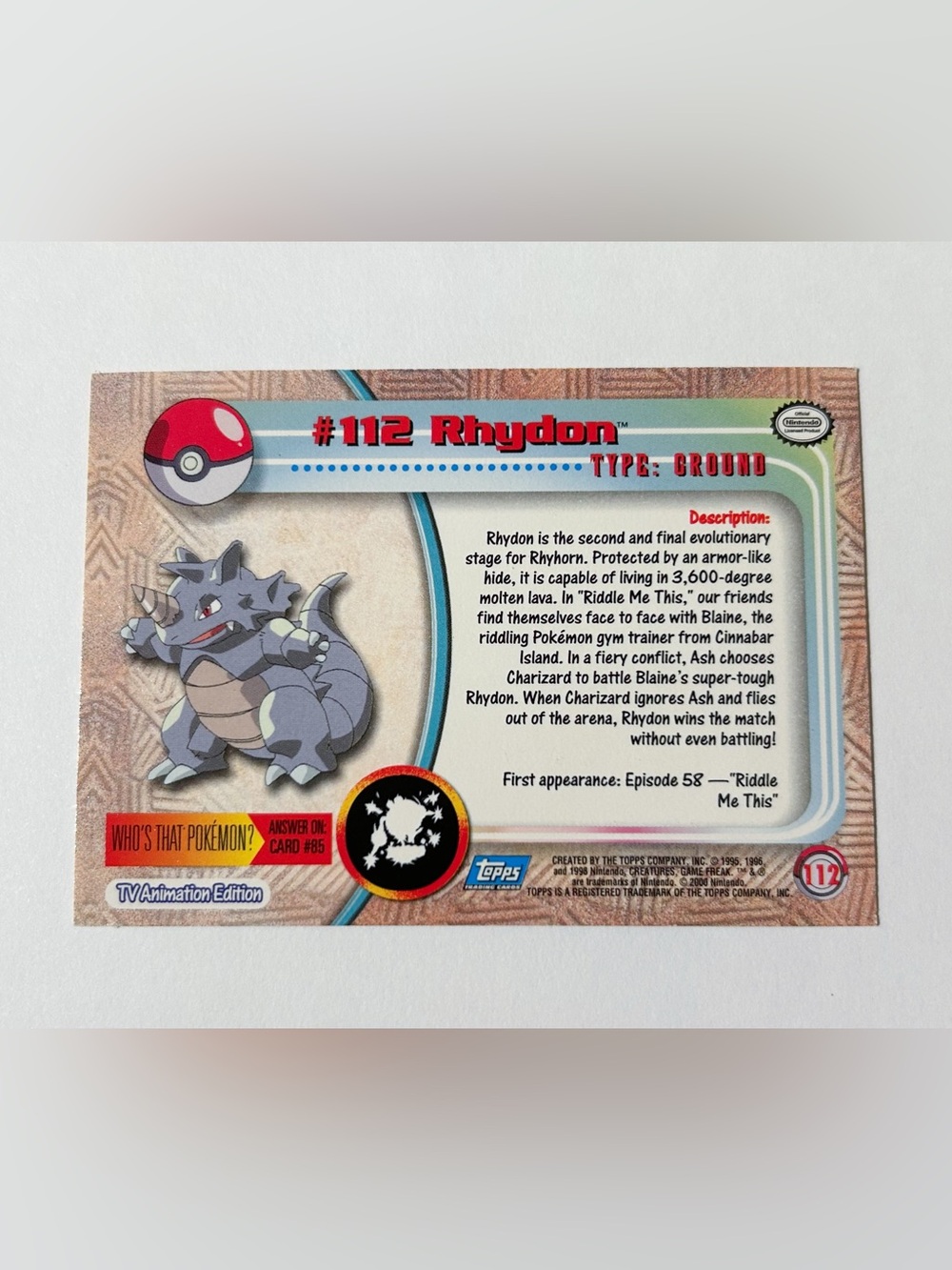 Pokémon Topps Rhydon Holo Card - Picture 2 of 3